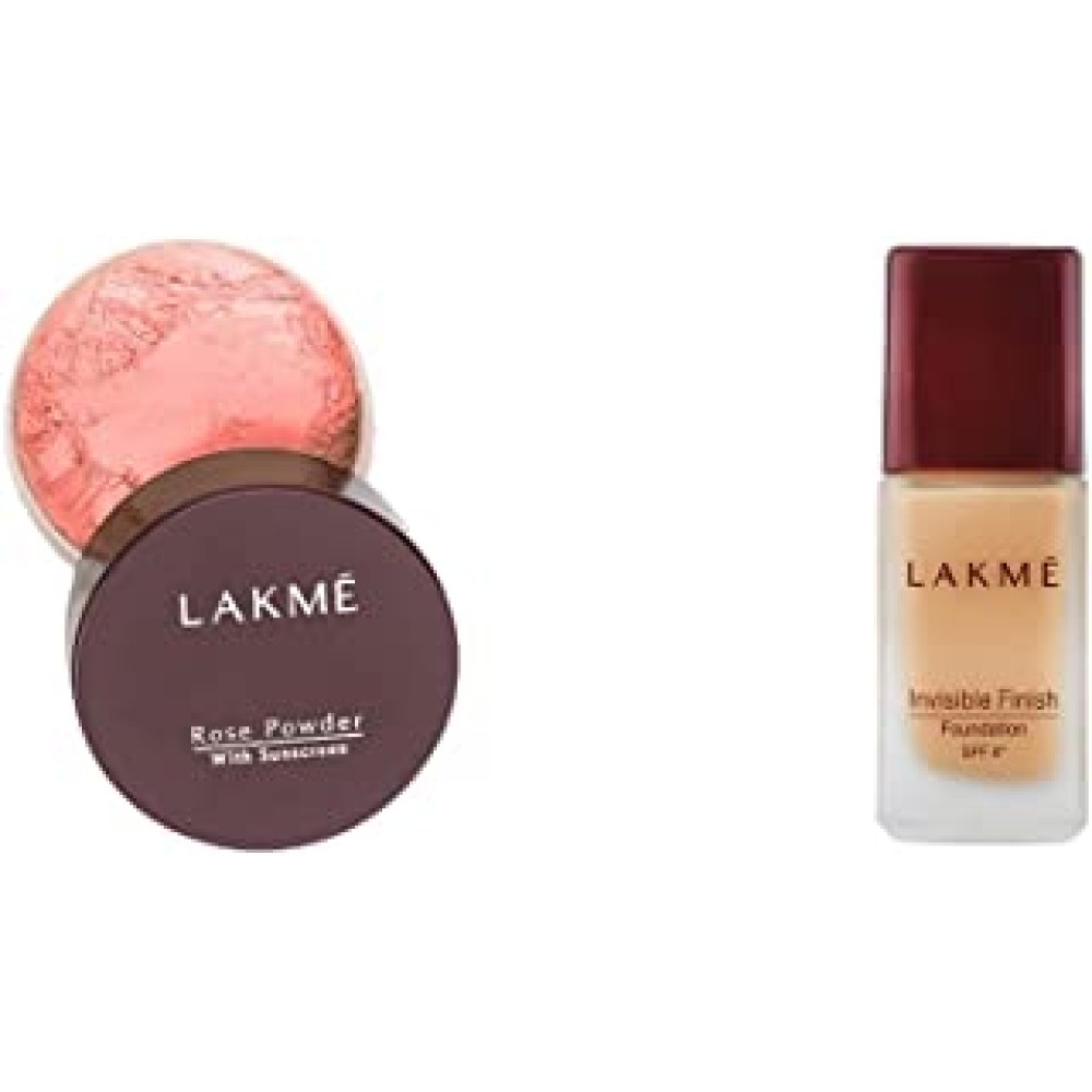 Lakmé Rose Face Powder, Warm Pink, 40g And Lakmé Invisible Finish SPF 8 Foundation, Shade 05, 25ml