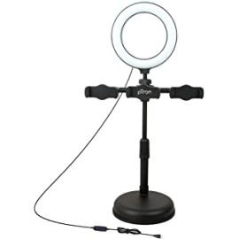 pTron Mount DSX3 Desktop Mobile Phone Tabletop Stand with 16 CM Selfie Ring Light, 3 Light Modes, 3 Mobile Clips, 360Â° Rotating Clips, 42-52 Centimeter Adjustable Height & 1.85M USB Power Cable(Black)