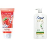 Lakmé Blush and Glow Strawberry Gel Face Wash, 100g & Dove Hair Fall Rescue Shampoo, 1L