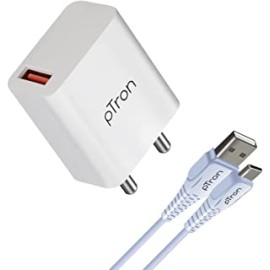 pTron Volta FC12 20W QC3.0 Smart USB Charger with Type-C 1M USB Cable, Made in India, Auto-detect Technology, Multi-Layer Protection, Fast Charging Adaptor (White)