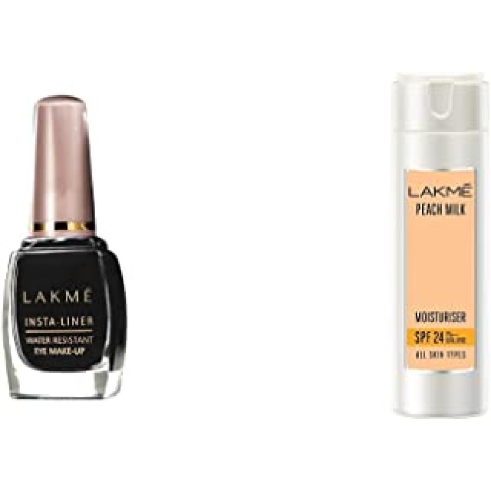 Lakmé Insta Eye Liner, Black, 9ml And Lakmé Peach Milk Spf 24 Pa Sunscreen Moisturiser, 120 ml