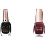 LAKMÉ Insta Eye Liner, Black, Water Resistant, Long-Lasting, 9 ml & Lakme True Wear Nail Color, Reds and Maroons 401, 9 ml Shimmery Finish
