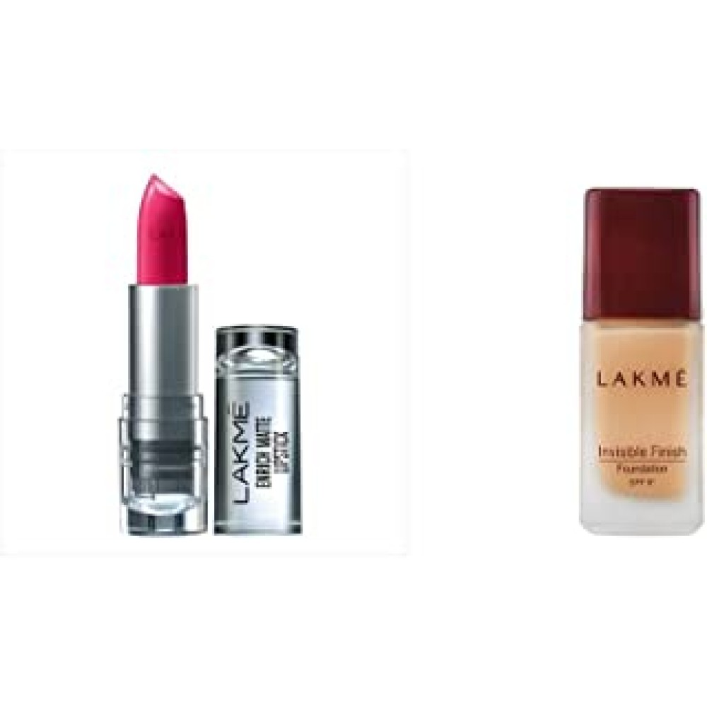 Lakmé Enrich Matte Lipstick, Shade PM15, 4.7g And Lakmé Invisible Finish SPF 8 Foundation, Shade 01, 25ml