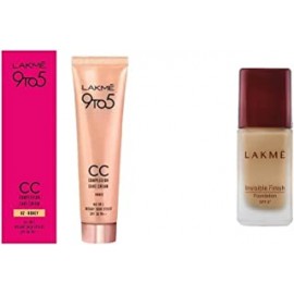 Lakmé 9 to 5 Complexion Care CC Cream, Honey, 30g & Lakmé Invisible Finish SPF 8 Foundation, Shade 02, 25ml