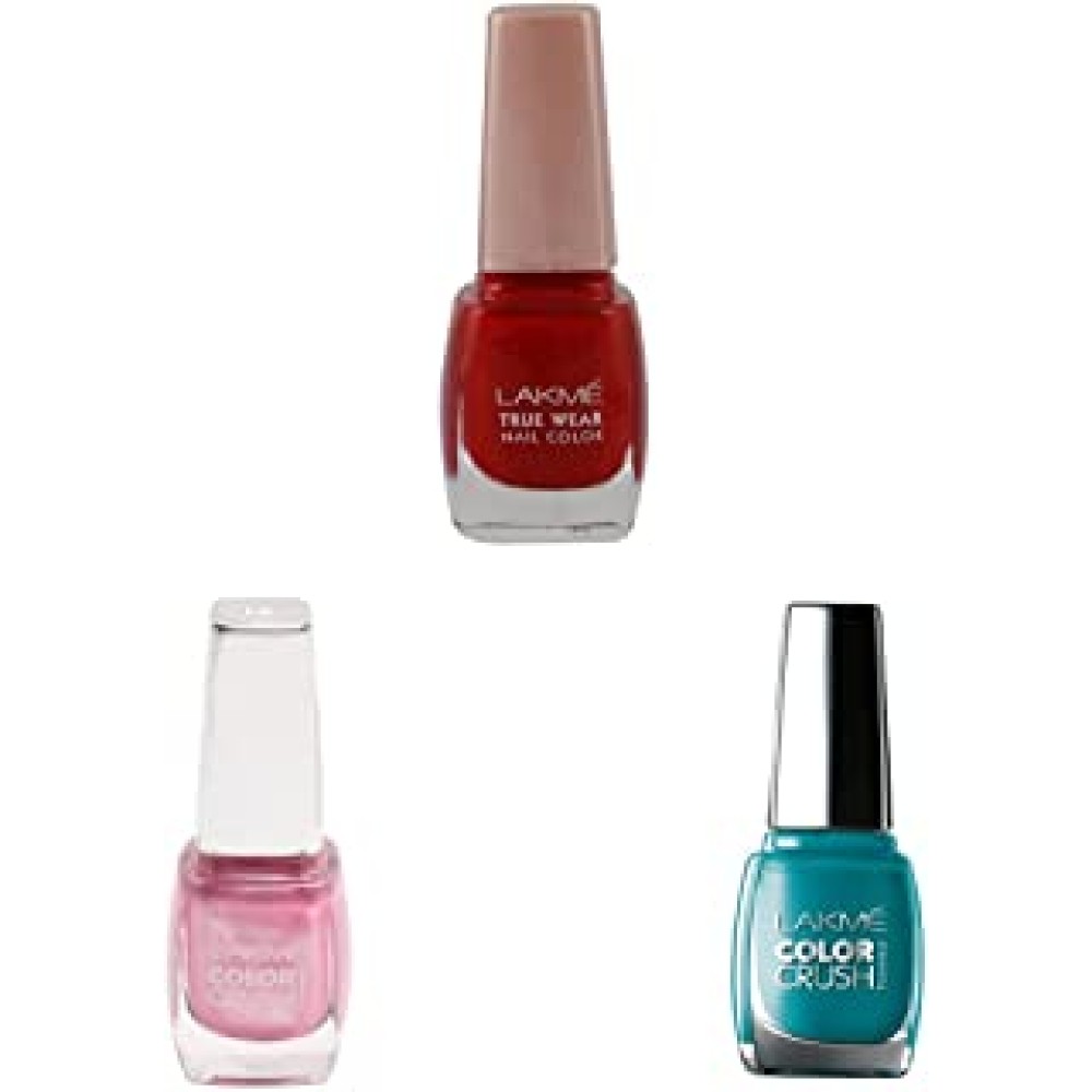 Lakmé True Wear Nail Color, Shade D415, 9 ml and Lakmé True Wear Color Crush Nail Color, Shade 14, 9 ml and Lakmé True Wear Color Crush Nail Color, Blue 27, 9ml