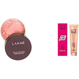 Lakme Rose Face Powder With Sunscreen, Warm Pink, 40 g & Lakme 9 To 5 Complexion Care Cc Face Cream, Almond, Conceals Dark Spots & Blemishes, 30 g
