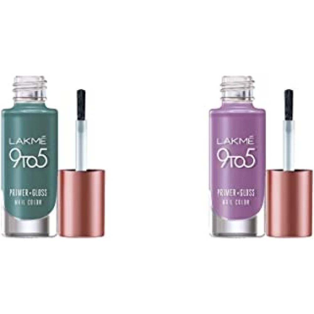Lakme 9 to 5 Primer + Gloss Nail Colour, Teal Deal, 6 ml and Lakme 9 to 5 Primer + Gloss Nail Colour, Lilac Link, 6 ml