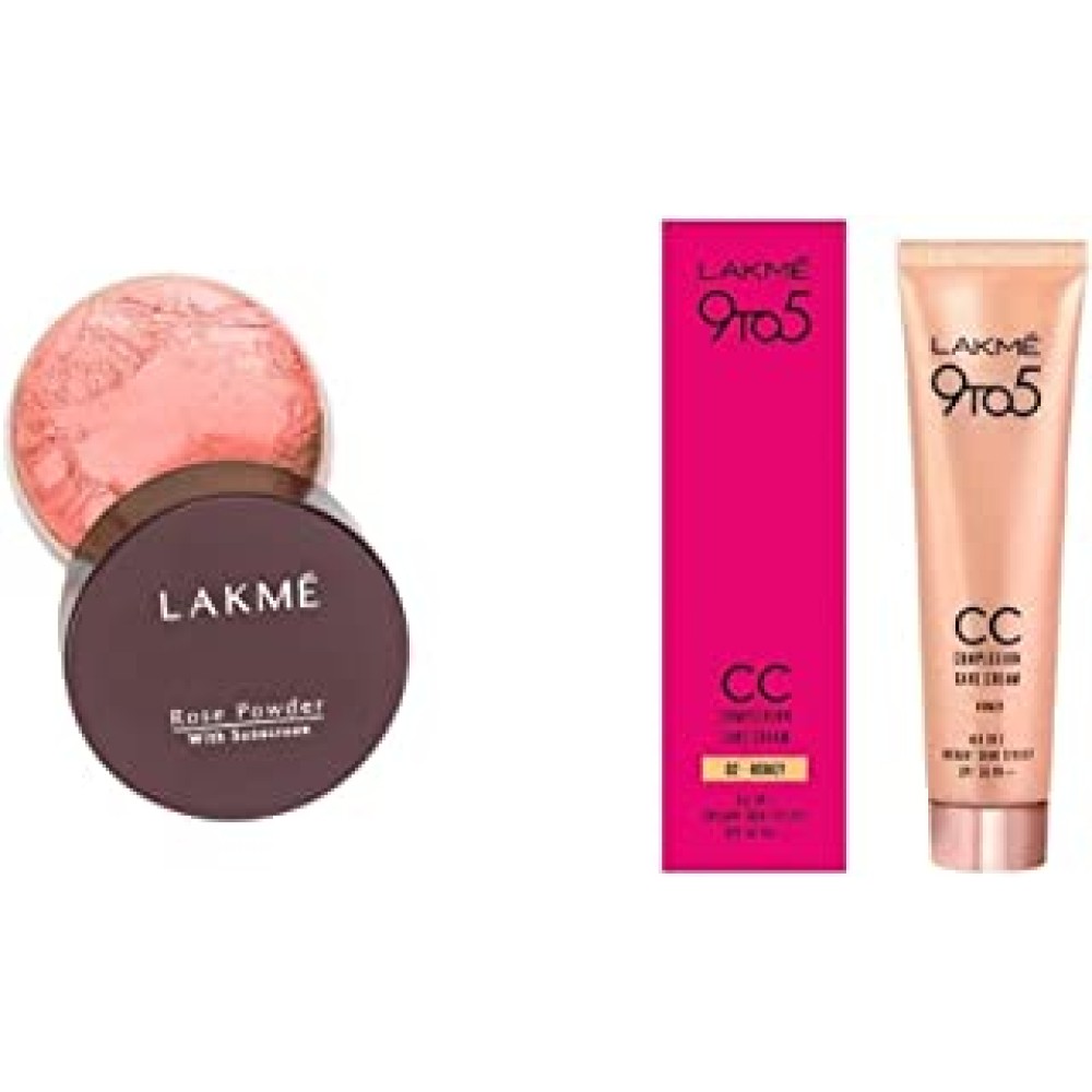 Lakmé Rose Face Powder, Warm Pink, 40g And Lakmé9 to 5 Complexion Care CC Cream, Honey, 30g