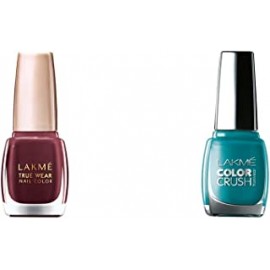 Lakme True Wear Nail Color, Reds & Maroons 401, 9 ml and Lakme True Wear Color Crush Nail Color, Blue 27, 9ml