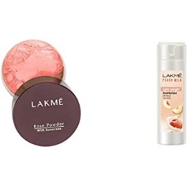 Lakmé Rose Face Powder, Warm Pink, 40g And Lakmé Moisturizer Body Lotion, Peach Milk, 200ml