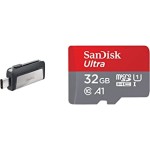 SanDisk Ultra Dual USB Drive 3.1, SDDDC2-256G-I35 256GB, USB 3.1/Type C Reversible Connector, Retractable Design, Type-C OTG-Enabled Android Devices & Ultra microSD UHS-I Card 32GB, 120MB/s R