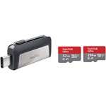 SanDisk Ultra Dual USB Drive 3.1, SDDDC2-256G-I35 256GB (Black, Silver) & SanDisk Ultra microSD UHS-I Card 32GB, 120MB/s R & SanDisk Ultra microSD UHS-I Card 256GB, 120MB/s R