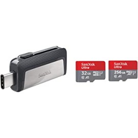 SanDisk Ultra Dual USB Drive 3.1, SDDDC2-256G-I35 256GB (Black, Silver) & SanDisk Ultra microSD UHS-I Card 32GB, 120MB/s R & SanDisk Ultra microSD UHS-I Card 256GB, 120MB/s R