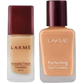 LAKMÉ Invisible Finish SPF 8 Foundation, Shade 01, Lightweight, Water Based, Liquid Foundation For Natural Glow, 25 ml & Perfecting Liquid Foundation, Shell, 27ml