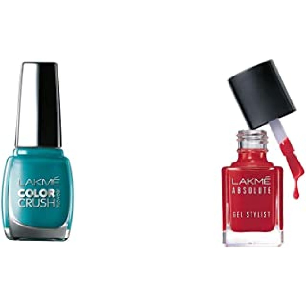 Lakme True Wear Color Crush Nail Color, Blue 27, 9ml & Lakme Absolute Gel Stylist Nail Color, Scarlet Red, 12 ml