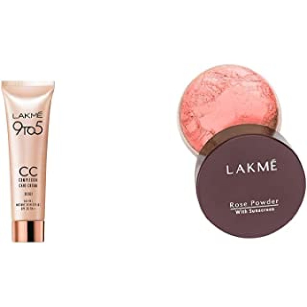 LAKMÉ Complexion Care Face Cream, Beige, 9g & Rose Face Powder With Sunscreen, Warm Pink, 40g