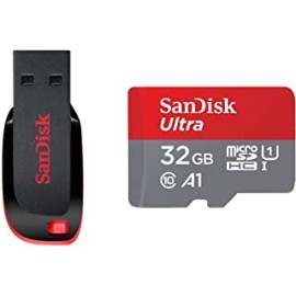 SanDisk SDCZ50-128G-I35 USB2.0 128 GB Pen Drive (Red and Black) & Ultra microSD UHS-I Card 32GB, 120MB/s R