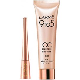 Lakme 9 to 5 Eye Liner, Black, 3.5 ml & Lakme 9 to 5 CC Cream Mini, 01 - Beige, Light Face Makeup with Natural Coverage, SPF 30 , 9 g