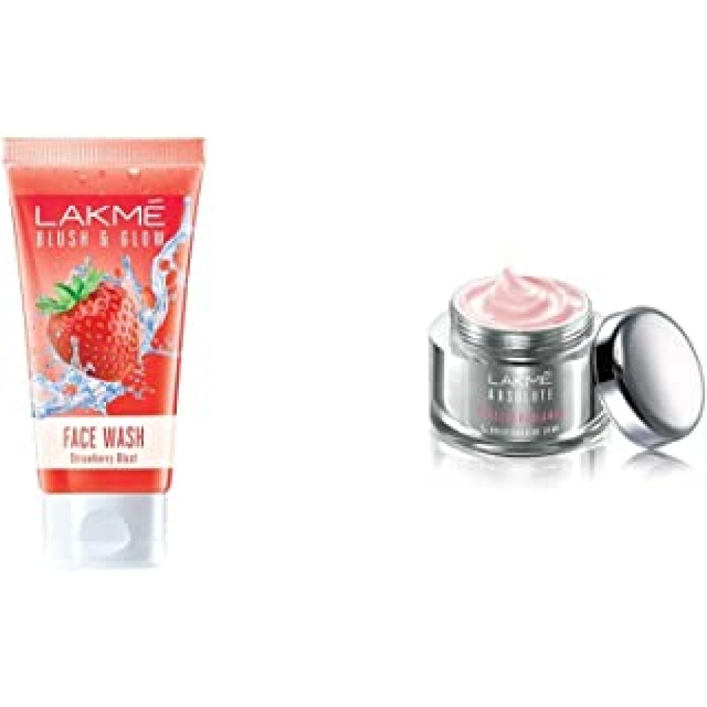 LAKMÉ Blush & Glow Gel Face Wash, Strawberry Blast, 100g and Absolute Perfect Radiance Skin Lightening Night Creme, 50g