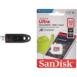 SanDisk SDCZ48-032G-UAM46 Ultra CZ48 32GB USB 3.0 Pen Drive (Black) & Ultra microSD UHS-I Card 32GB, 120MB/s R