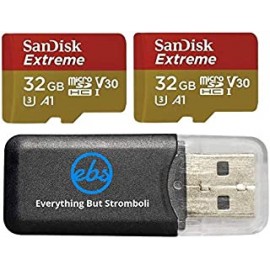 32GB Sandisk Extreme (Two Pack) 4K Micro Memory Card (SDSQXAF-032G-GN6MA) UHD Video Speed 30 UHS-1 V30 32G MicroSD HC Bundle with Everything But Stromboli (TM) Card Reader