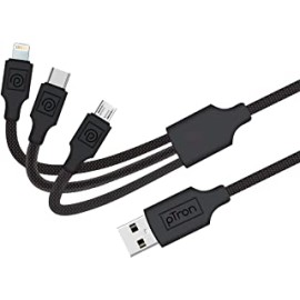 pTron Solero 331 3.4Amps Multifunction Fast Charging Cable, 3-in-1 USB Cable Micro USB/Type-C/iOS, Made in India, Durable & Strong & Tangle-free 118cm in Length (Black)