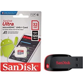 SanDisk Ultra microSD UHS-I Card 32GB, 120MB/s R & Cruzer Blade SDCZ50-016G-135 16 GB USB 2.0 Pen Drive (Red)