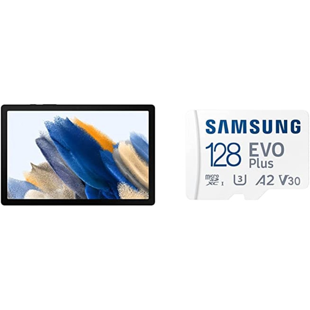 Samsung Galaxy Tab A8 10.5 inches Display, RAM 4 GB, ROM 64 GB Expandable, Wi-Fi+LTE Tablets, Gray & EVO Plus 128GB microSDXC UHS-I U3 130MB/s Full HD & 4K UHD Memory Card with Adapter
