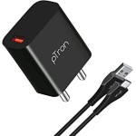 pTron Volta FC12 20W QC3.0 Smart USB Charger with Type-C 1M USB Cable, Made in India, Auto-detect Technology, Multi-Layer Protection, Fast Charging Adaptor (Black)