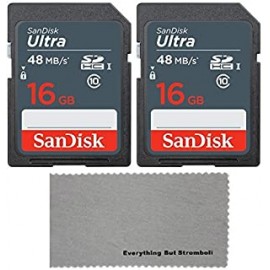 2 Pack SanDisk 16 GB Class 10 SDHC Flash Memory Card Retail works with Browning BTC5HD, Strike Force Sub Micro 10MP, Elite Game Trail Cameras with Everything But Stromboli (tm) MicroFiber Cloth