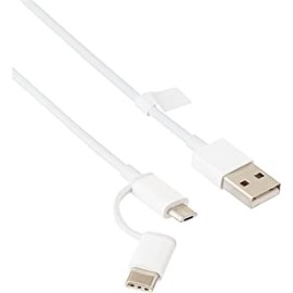 MI 2-in-1 USB Type C Cable (Micro USB to Type C) 30cm for Smartphone, Headphone, Laptop (White)