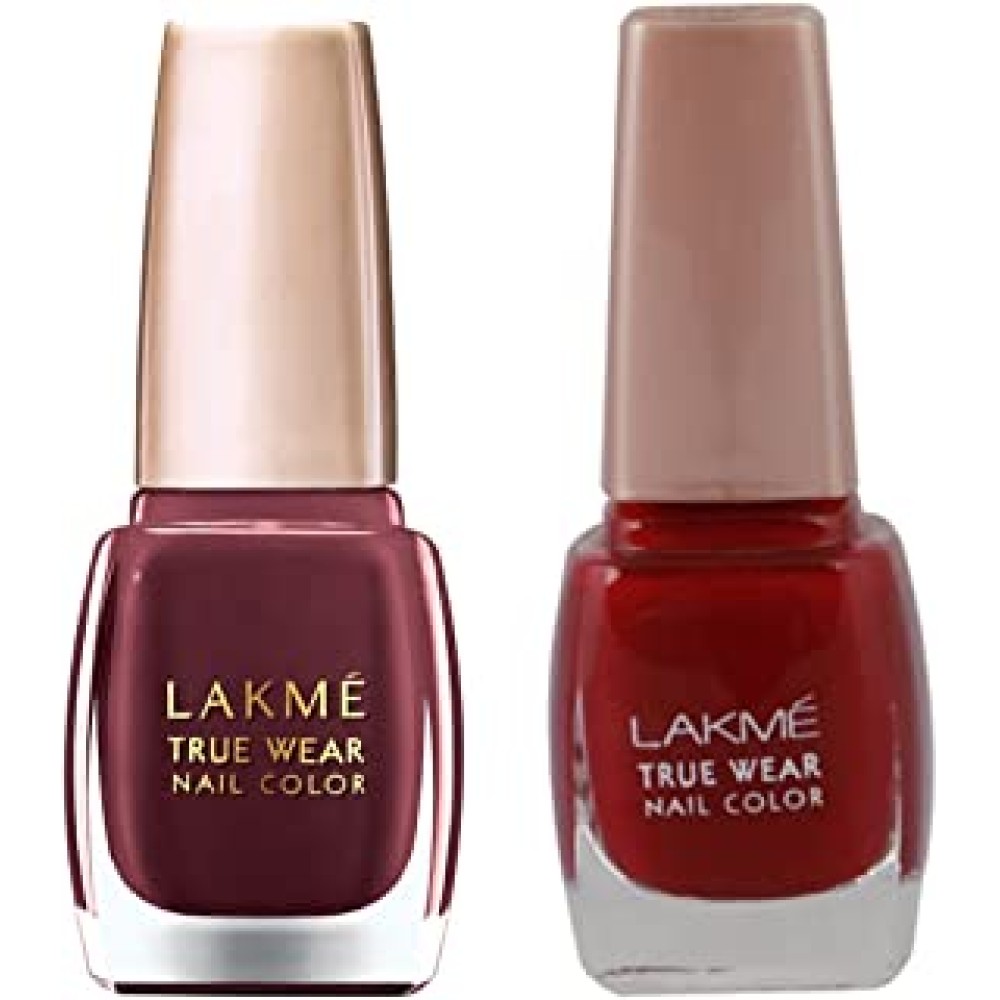 Lakme True Wear Nail Polish, Reds and Maroons 401, - Glossy Finish, Chip Resistant Nails, 9 ml & Lakmé True Wear Nail Color, Reds and Maroons D417, 9 ml