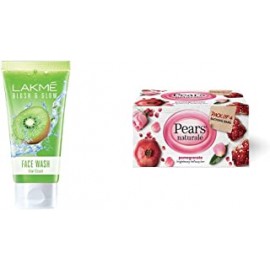 Lakme Blush and Glow Kiwi Freshness Gel Face Wash with Kiwi Extracts, 100 g & Pears Naturalé Pomegranate Brightening Bathing Soap Bar, 125 g (Pack of 3)