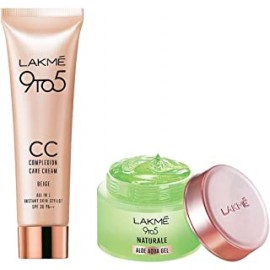Lakme 9 To 5 Naturale Aloe Aqua Gel- Non Sticky, Lightweight Gel , 50 g & Lakme 9 to 5 CC Cream Mini, 01 - Beige, Light Face Makeup with Natural Coverage, SPF 30 , 9 g