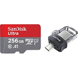 SanDisk Ultra microSD UHS-I Card 256GB, 120MB/s R & Ultra Dual 64 GB USB 3.0 OTG Pen Drive (Black)