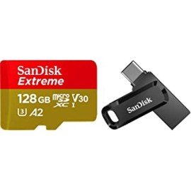 SanDisk Extreme microSD UHS I Card 128GB for 4K Video on Smartphones,Action Cams 190MB/s Read,80MB/s Write & Ultra Dual Drive Go USB Type C Pendrive for Mobile (Black, 128 GB, 5Y - SDDDC3-128G-I35)