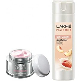 Lakme Absolute Perfect Radiance Skin Brightening Day Creme, Light, 50g And Lakme Moisturizer Body Lotion, Peach Milk, 200ml
