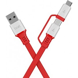 boAt Deuce Usb 500 Stress Resistant Tangle-Free Sturdy 2-In-1 Micro Usb + Type-C 6.5A Fast Charging Cable With 480Mbps Data Transmission, 1.5M Long For Personal Computer (Radiant Red)