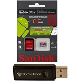32GB SanDisk MicroSD HC MicroSDHC Class 10 Memory Card 32G (32 Gigabyte) for Motorola Moto X Droid Ultra Maxx Mini Razr D3 D1 V Blackberry 9720 Q5 with SoCal Trade, Inc. MicroSD & SD USB Card Reader