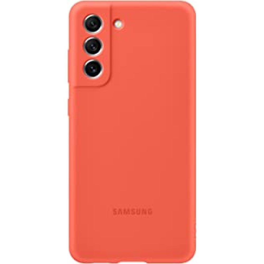 Samsung Galaxy S21 FE 5G Silicon Cover, Protective Phone Case, Smartphone Protector, Hook to Attach Strap, Soft Grip, Matte Finish, US Version, Coral