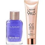 Lakmé Nail Color Remover, 27ml & Lakme 9 to 5 CC Cream Mini, 01 - Beige, Light Face Makeup with Natural Coverage, SPF 30, 9 g