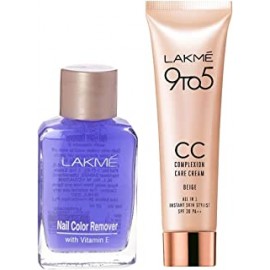Lakmé Nail Color Remover, 27ml & Lakme 9 to 5 CC Cream Mini, 01 - Beige, Light Face Makeup with Natural Coverage, SPF 30, 9 g
