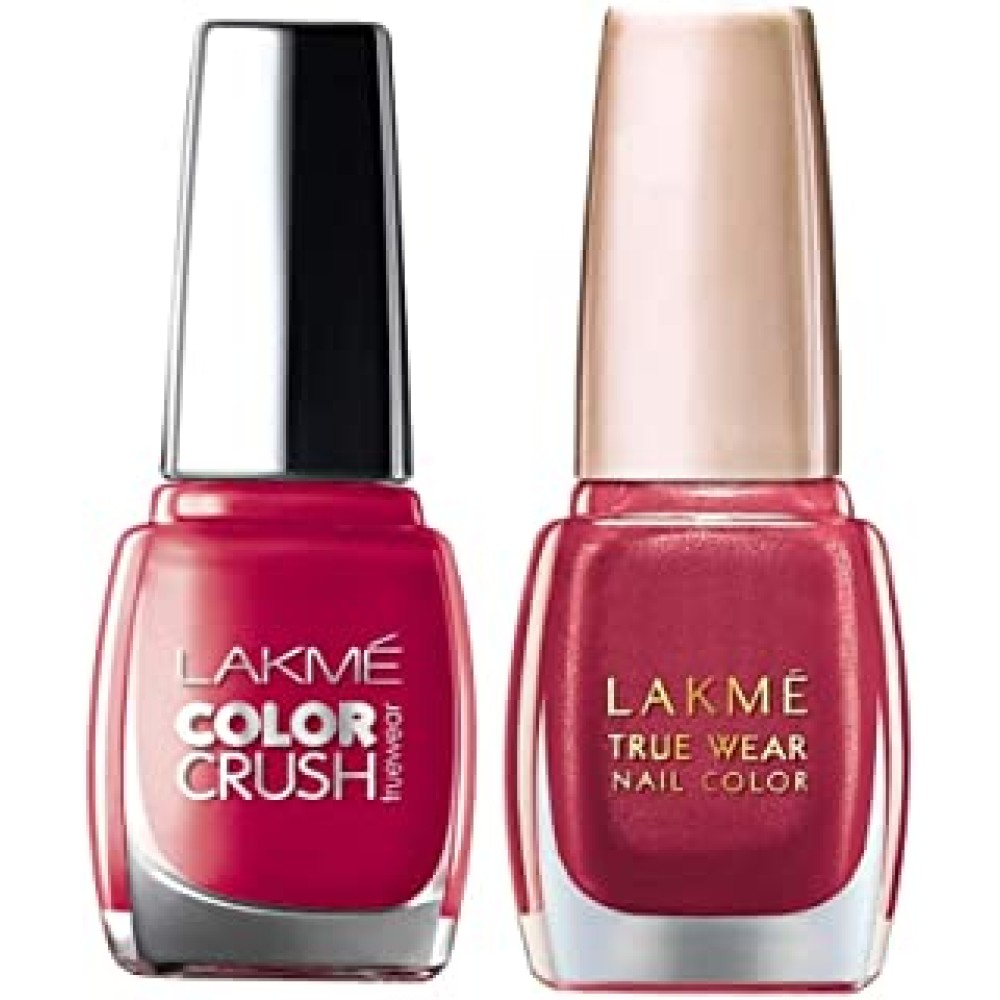 Lakmé True Wear Color Crush Nail Color, Red 24, 9ml and Lakmé True Wear Nail Color, Shade 506, 9 ml