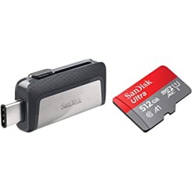 SanDisk Ultra microSD UHS-I Card 512GB, 120MB/s R & Ultra Dual USB Drive 3.1, SDDDC2-256G-I35 256GB, USB 3.1/Type C Reversible Connector, Retractable Design, Type-C OTG-Enabled Android Devices, 5Y