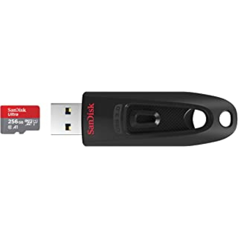 SanDisk Ultra microSD UHS-I Card 256GB, 120MB/s R & Ultra 128 GB USB 3.0 Pen Drive (Black)