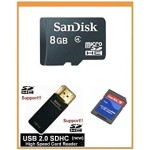 SanDisk 8GB MicroSDHC Memory Card with Adapter (Bulk Package) + SanDisk MicroSDHC to MiniSDHC Adapter + USB2.0 High Speed Card Reader