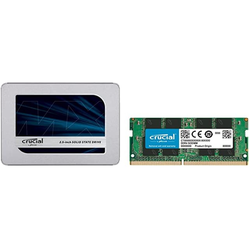 Crucial MX500 500GB 6.35 cm (2.5-inch) SSD & RAM 8GB DDR4 3200MHz CL22 (or 2933MHz or 2666MHz) Laptop Memory CT8G4SFRA32A