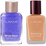 Lakmé Nail Color Remover, 27ml & Lakme Perfecting Liquid Foundation, Shell, Waterproof Full Coverage Long Lasting - Light Oil Free Face Makeup with Vitamin E, Dewy Finish Glow, 27 ml