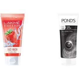LAKMÉ Blush & Glow Gel Face Wash, Strawberry Blast, 100g and Pond's Pure White Anti Pollution with Activated Charcoal Facewash, 100g