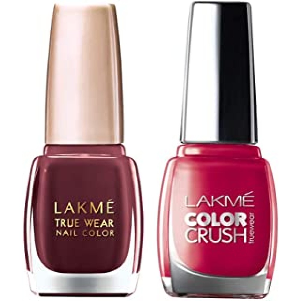 Lakme True Wear Nail Color, Reds & Maroons 401, 9 ml and Lakme True Wear Color Crush Nail Color, Red 24, 9ml